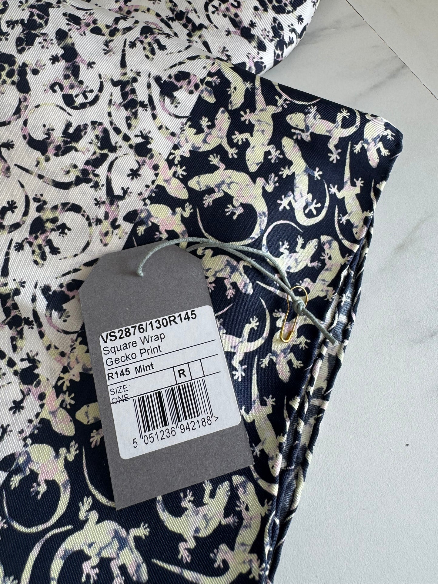 Mulberry Limited Edition Silk Square Scarf Gecko Print - Blue, Cream, Pink