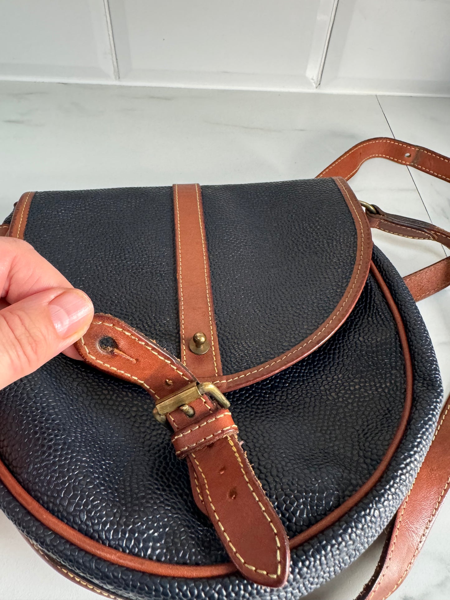 Mulberry Vintage Scotchgrain Saddle Bag - Black & Cognac