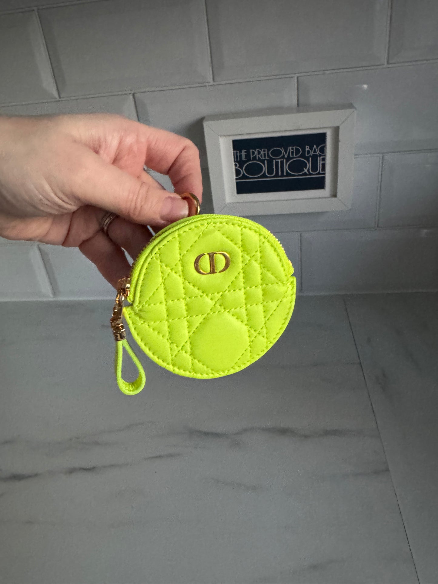 Dior Caro Small Coin Pouch - Fluorescent Lime