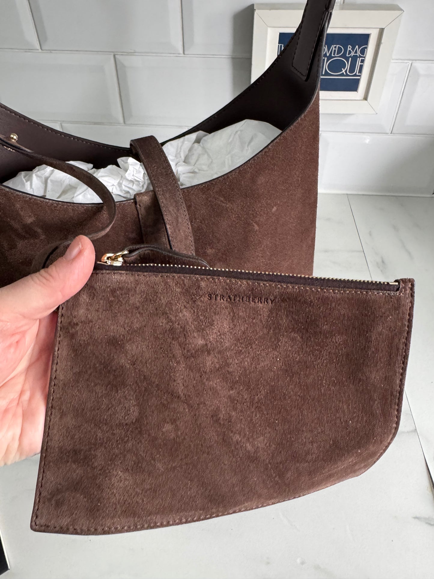 Strathberry Kite Hobo - Chocolate Suede