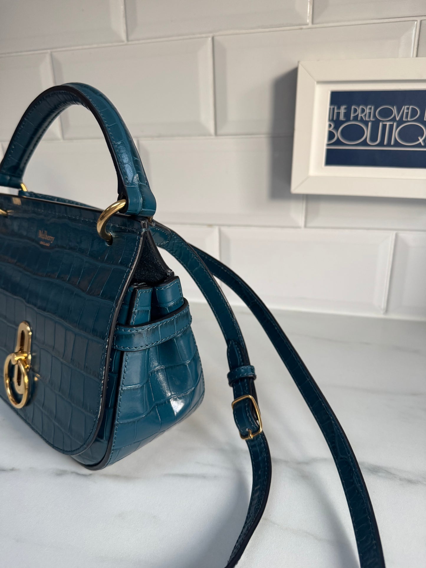 Mulberry Amberley - Teal Blue Croc Embossed