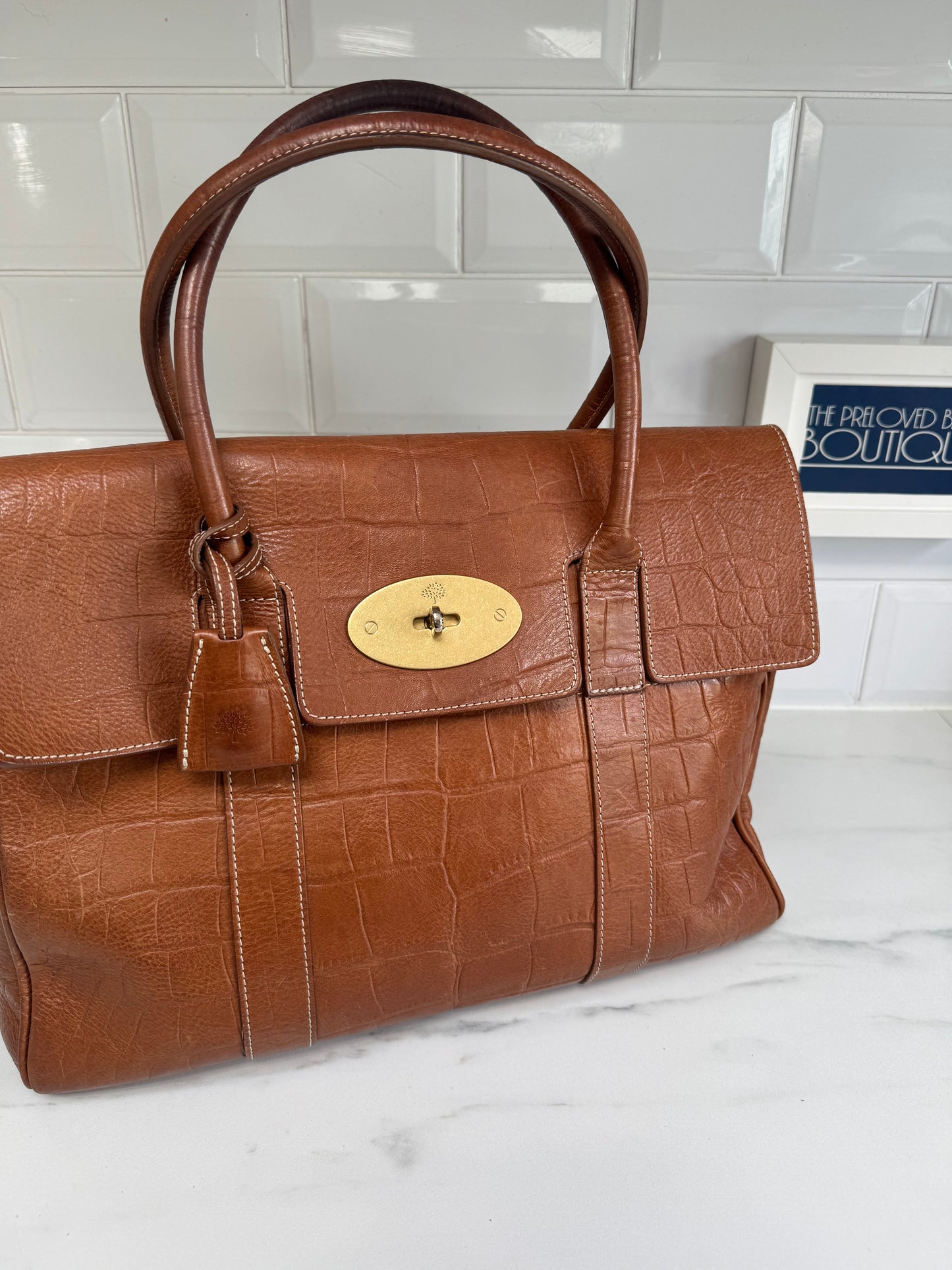 Mulberry Croc Embossed Bayswater - Oak