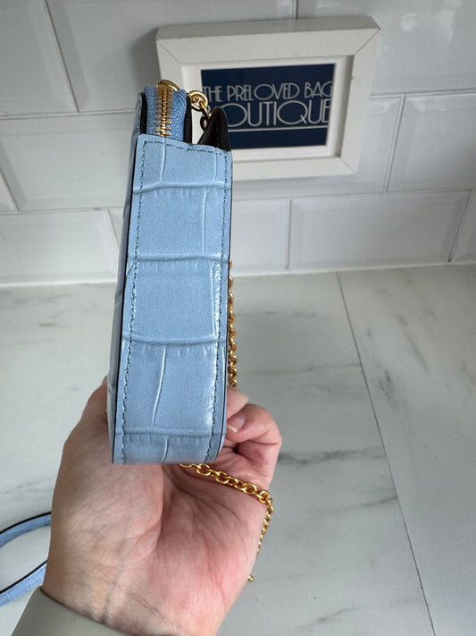 Mulberry Plaque WOC (wallet on a chain) - Cornflower Blue croc embossed