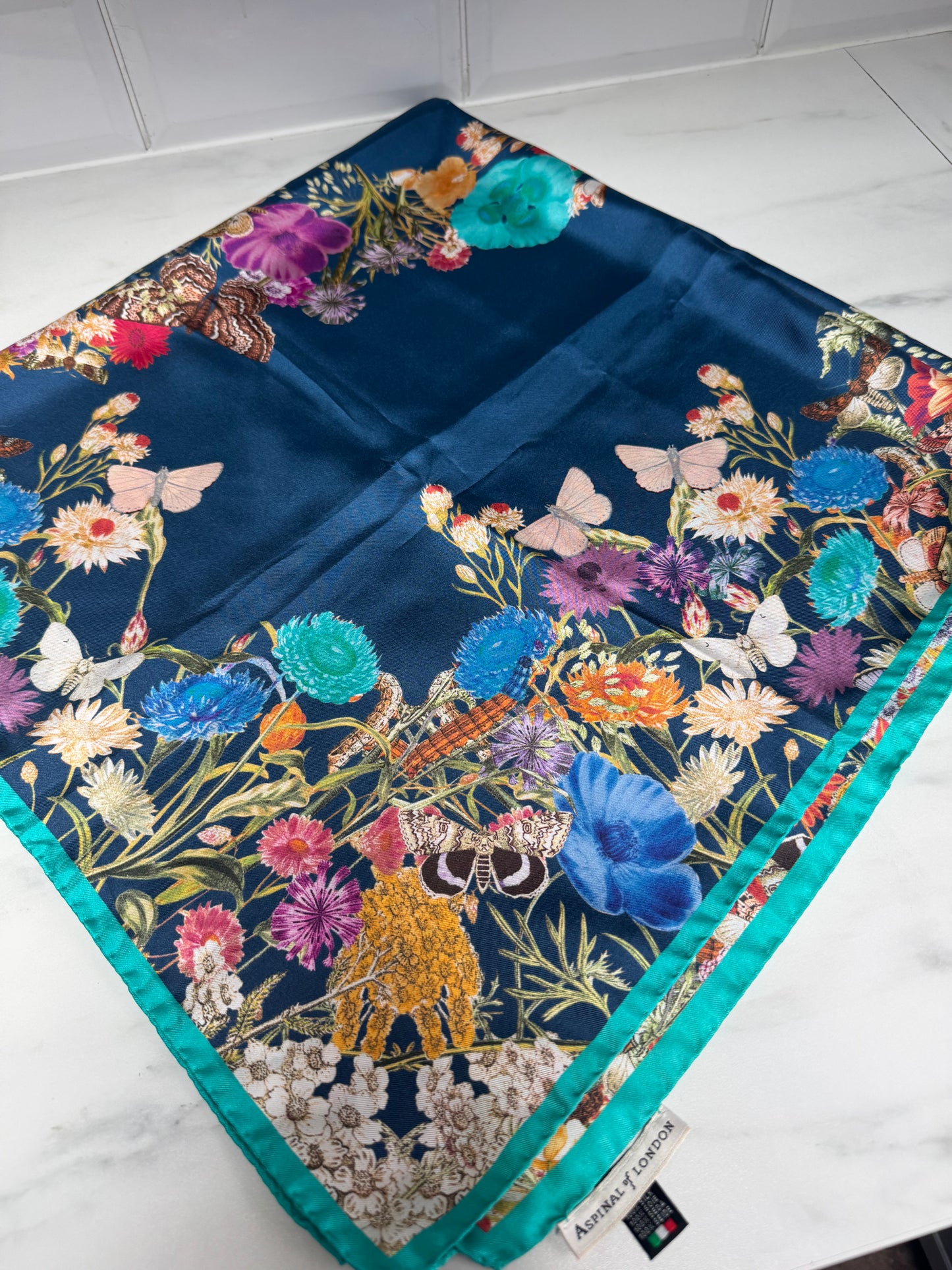 Aspinal “A” Floral Scarf - Turquoise