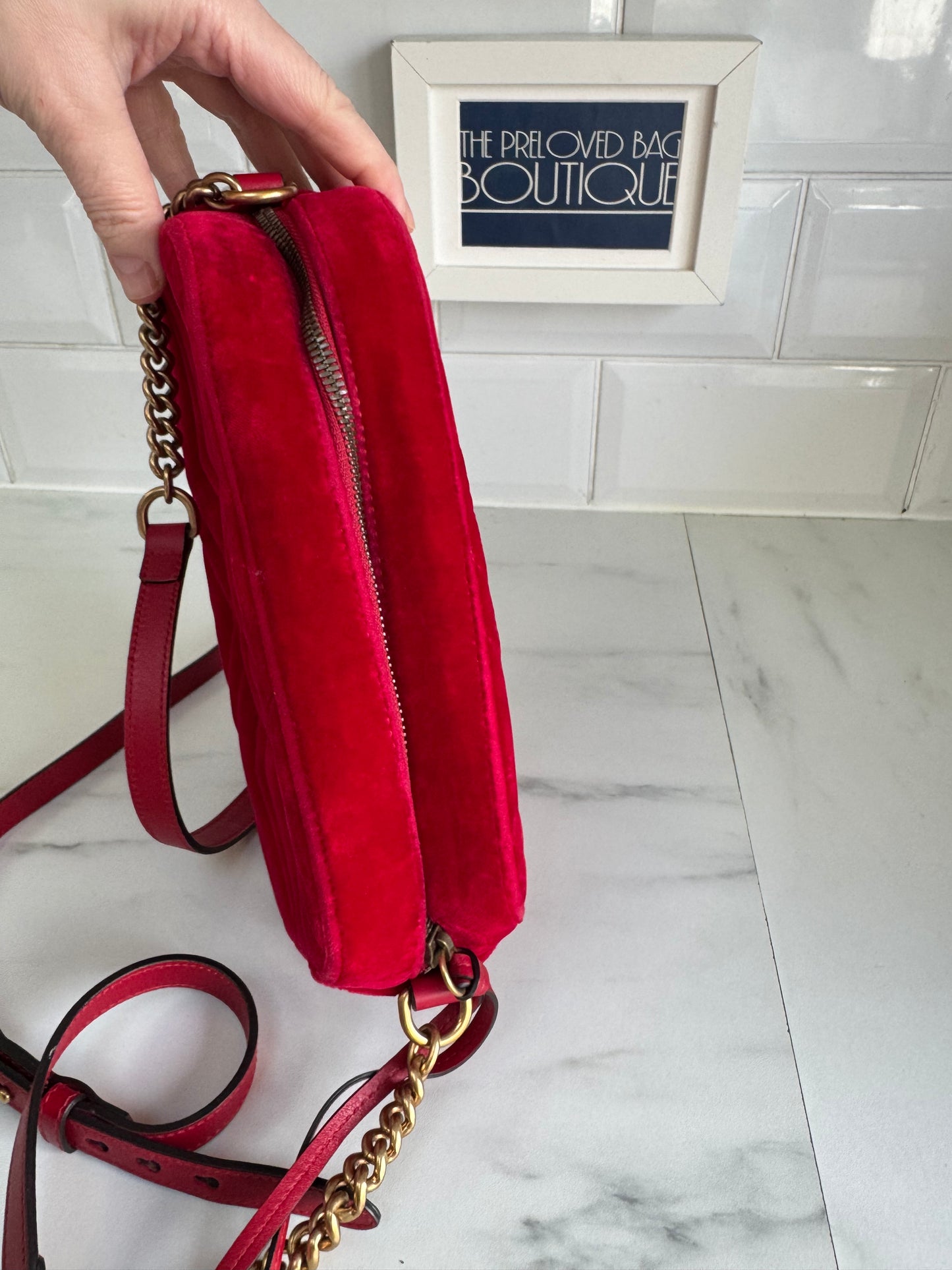 Gucci Marmont Small Camera Bag - Red Velvet