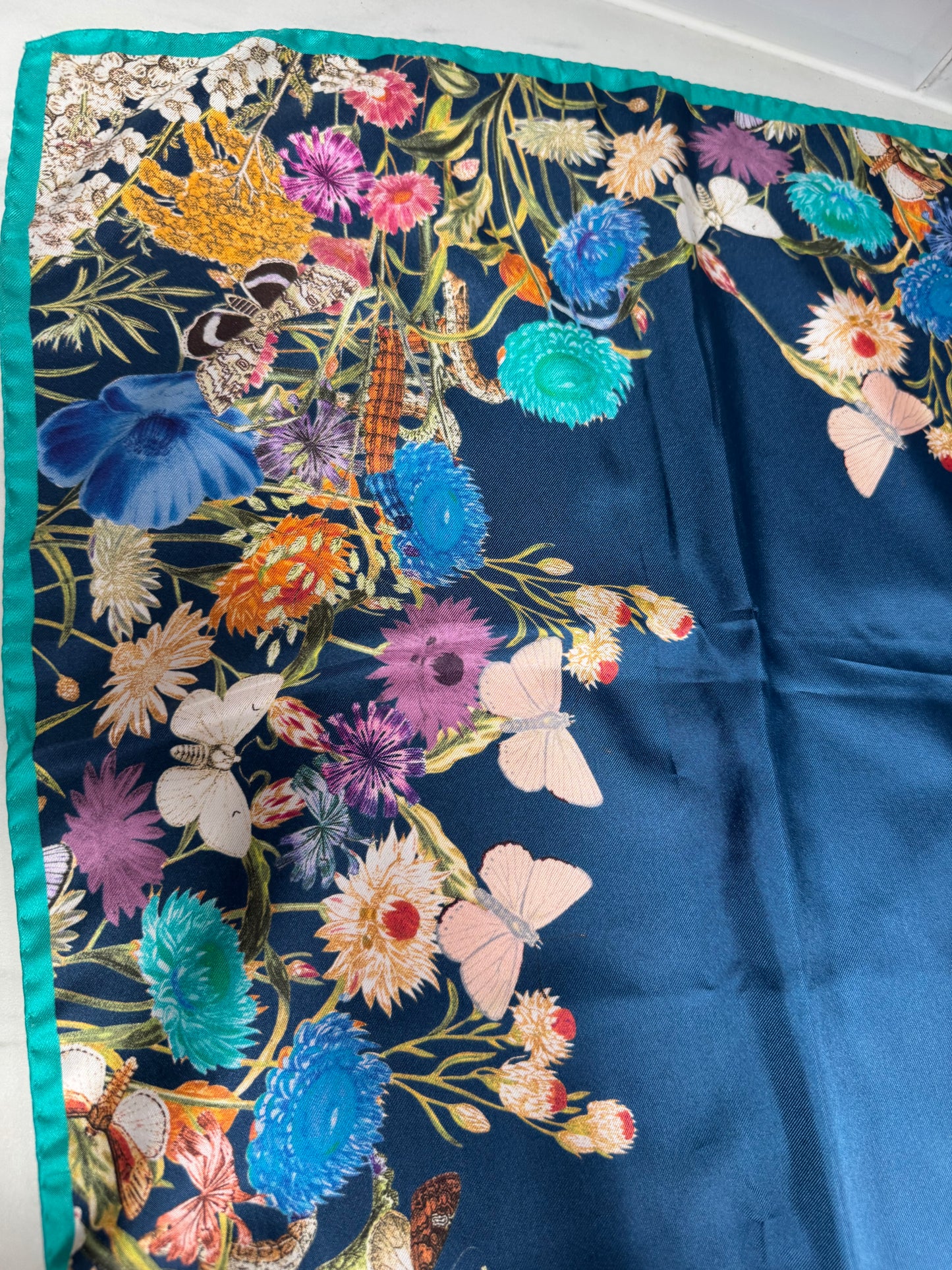 Aspinal “A” Floral Scarf - Turquoise