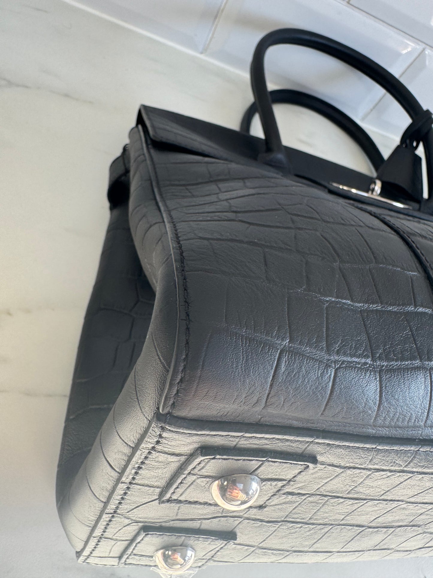 Mulberry Matte Croc Embossed Bayswater - Black