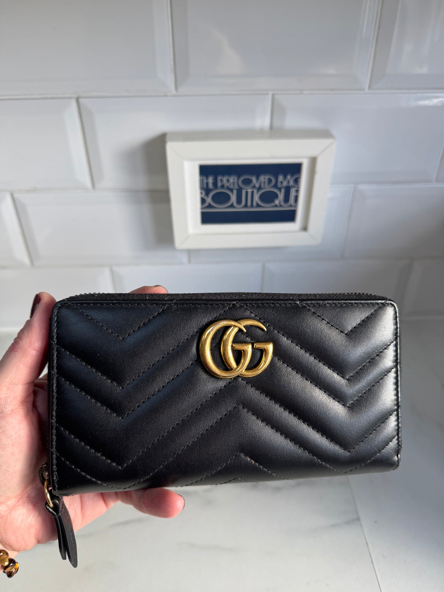 Gucci GG Marmont zip around Wallet - Black