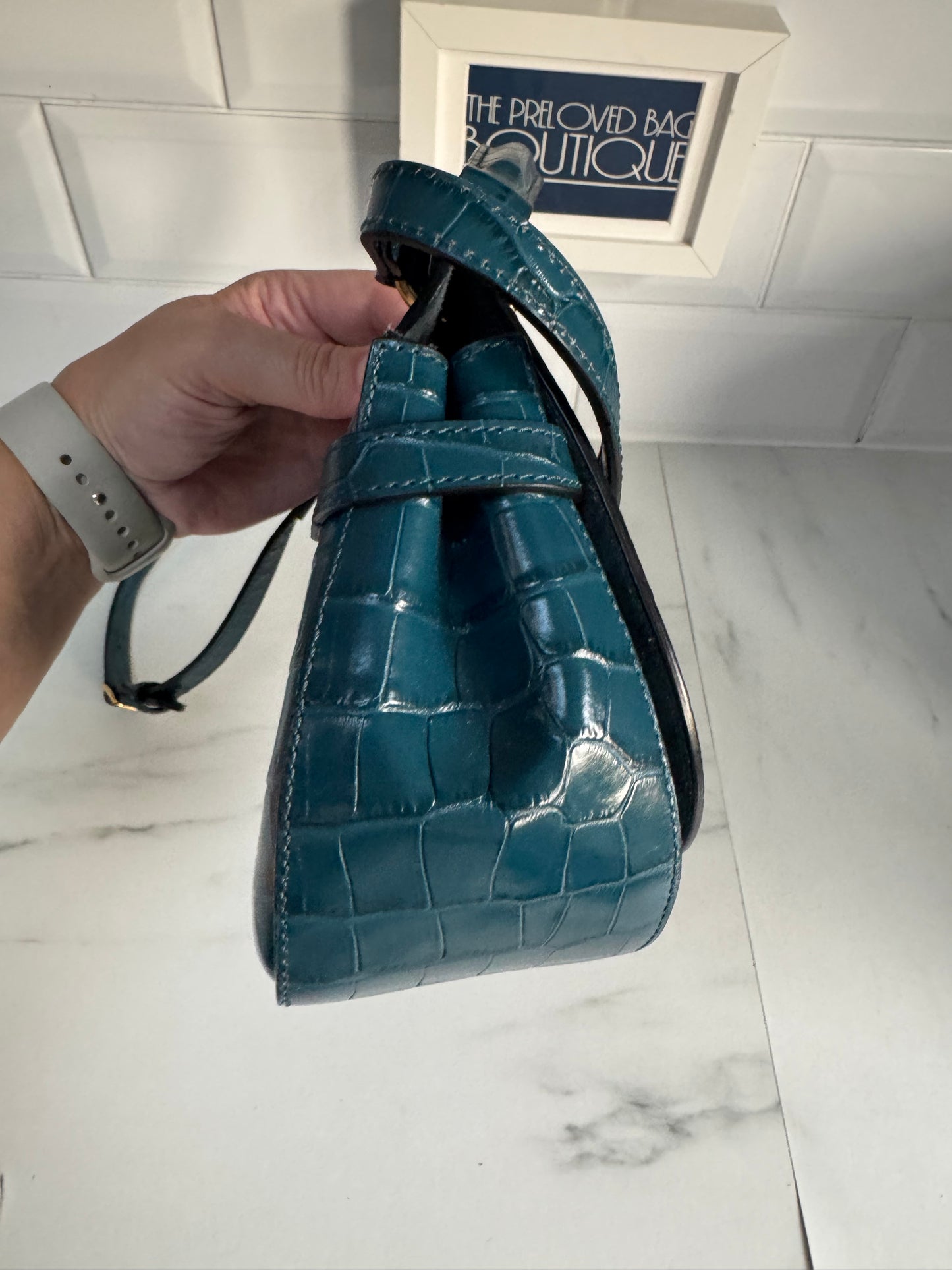 Mulberry Amberley - Teal Blue Croc Embossed