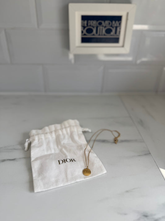 Christian Dior Vintage Logo Disc Necklace - Gold