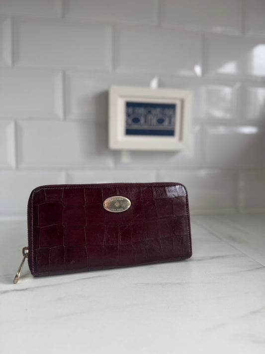Mulberry Plaque Zip Around Wallet - Oxblood Croc Embossed
