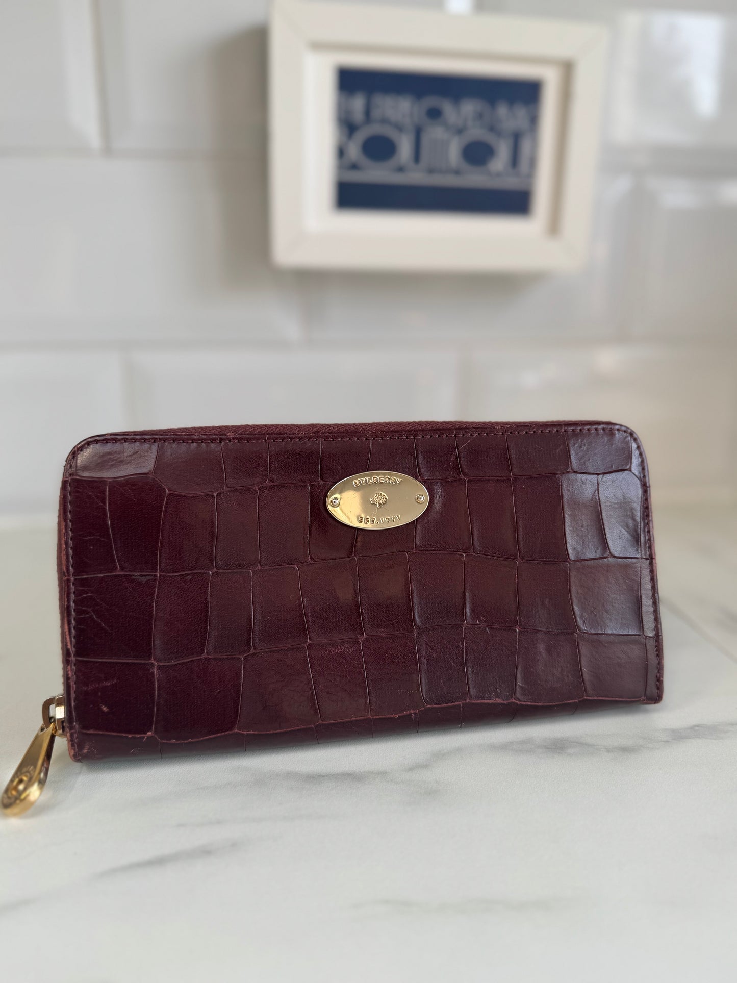 Mulberry Plaque Wallet - Oxblood Croc Embossed