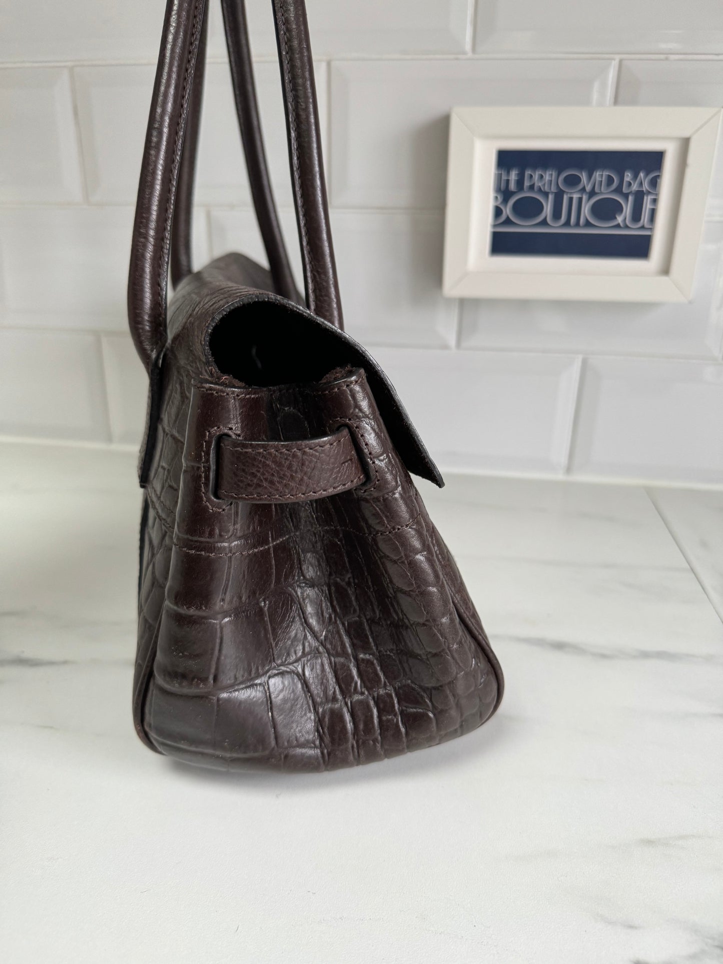 Mulberry East West Bayswater - Chocolate Croc Embossed