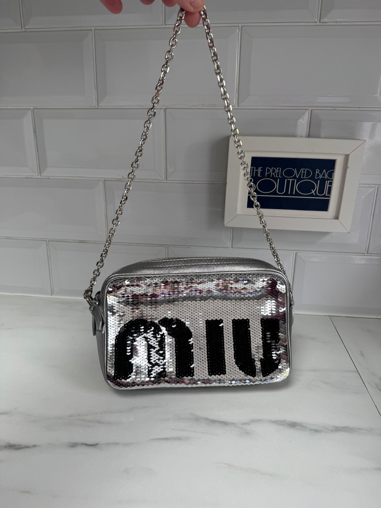 Miu Miu Sequin Camera Bag - Silver