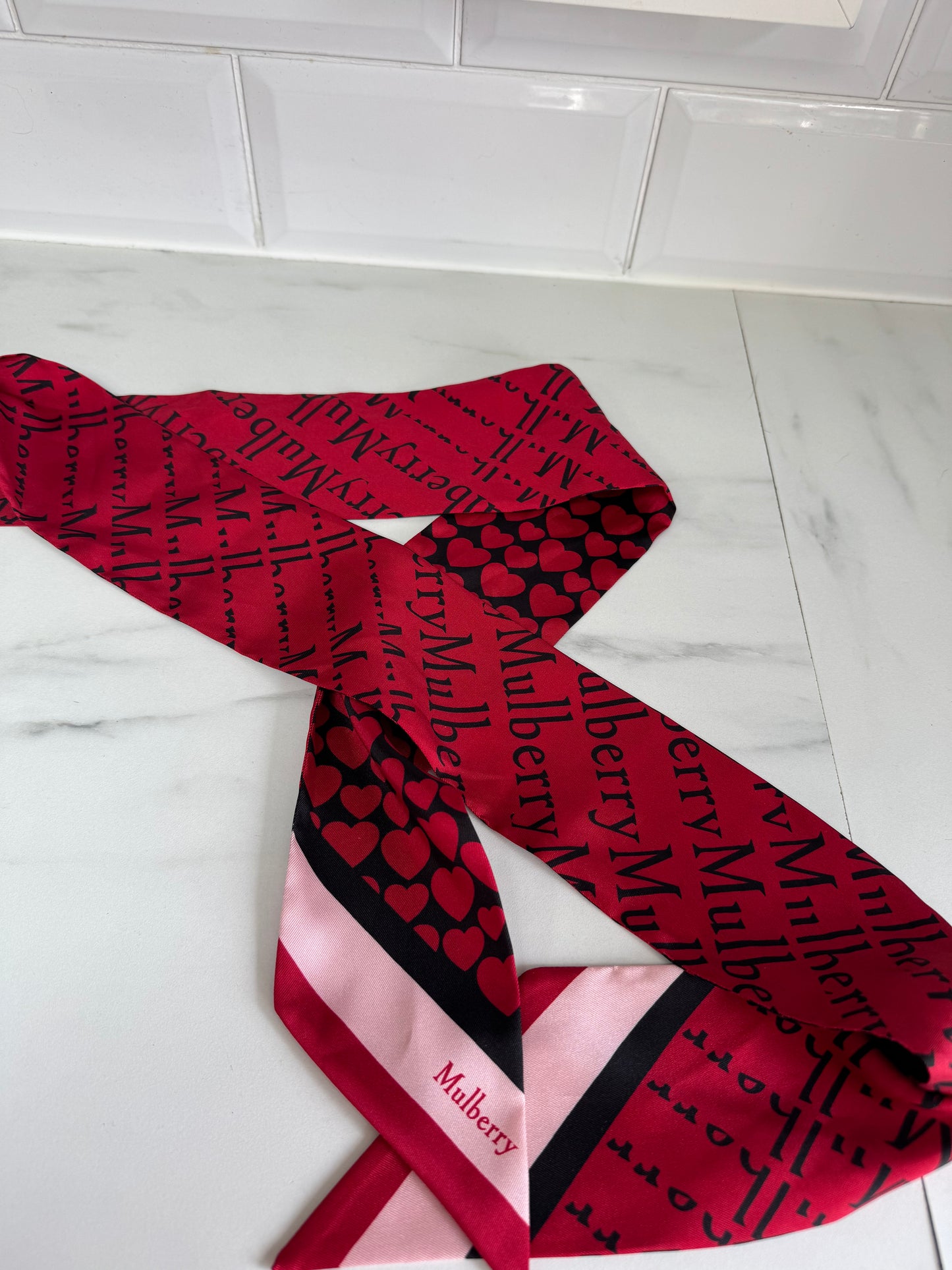 Mulberry Twilly - Black, Red and Pink