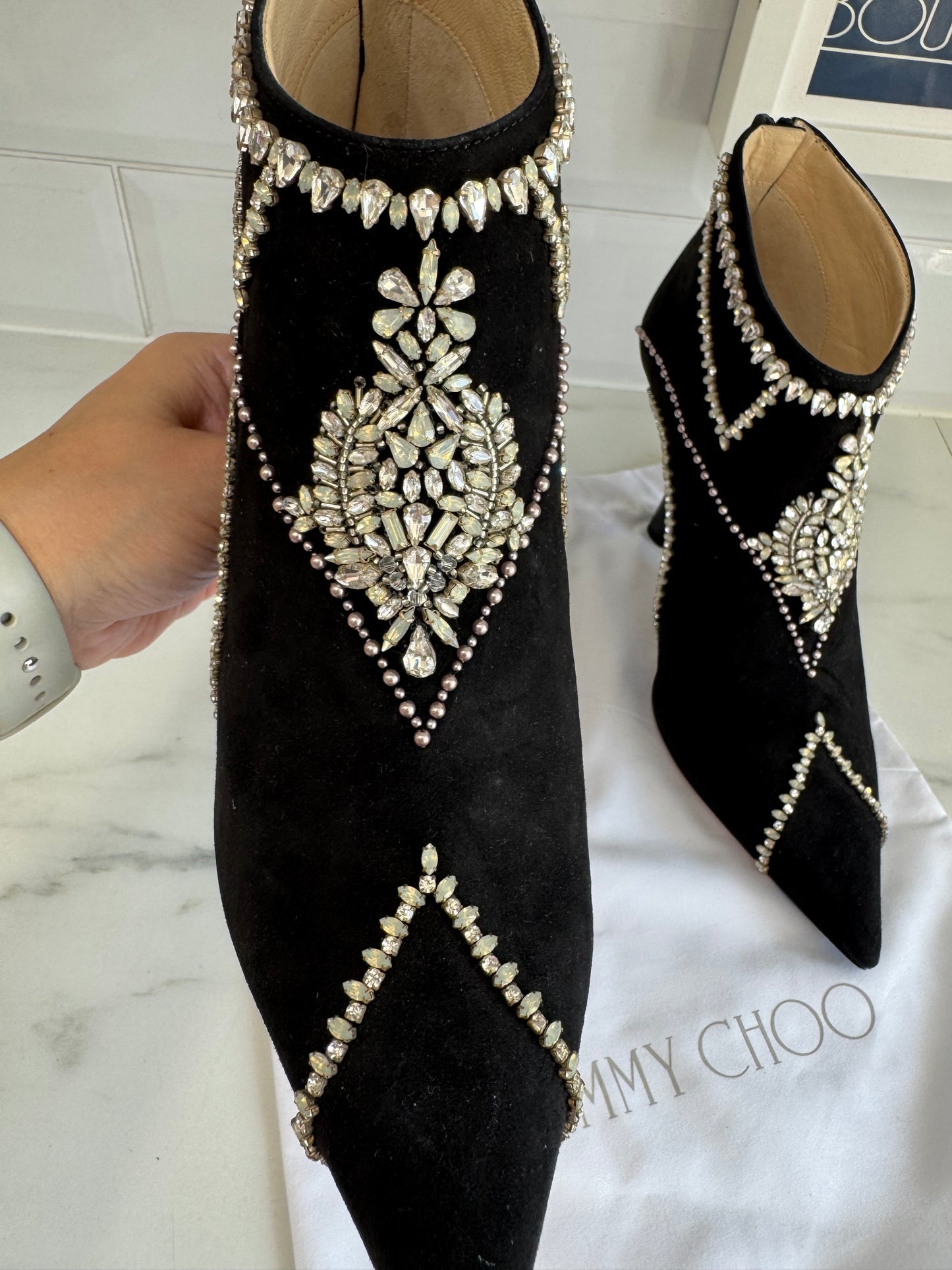 Jimmy Choo Kendrix 100 Laser Cut Crystal Embellished Ankle Boots - Back