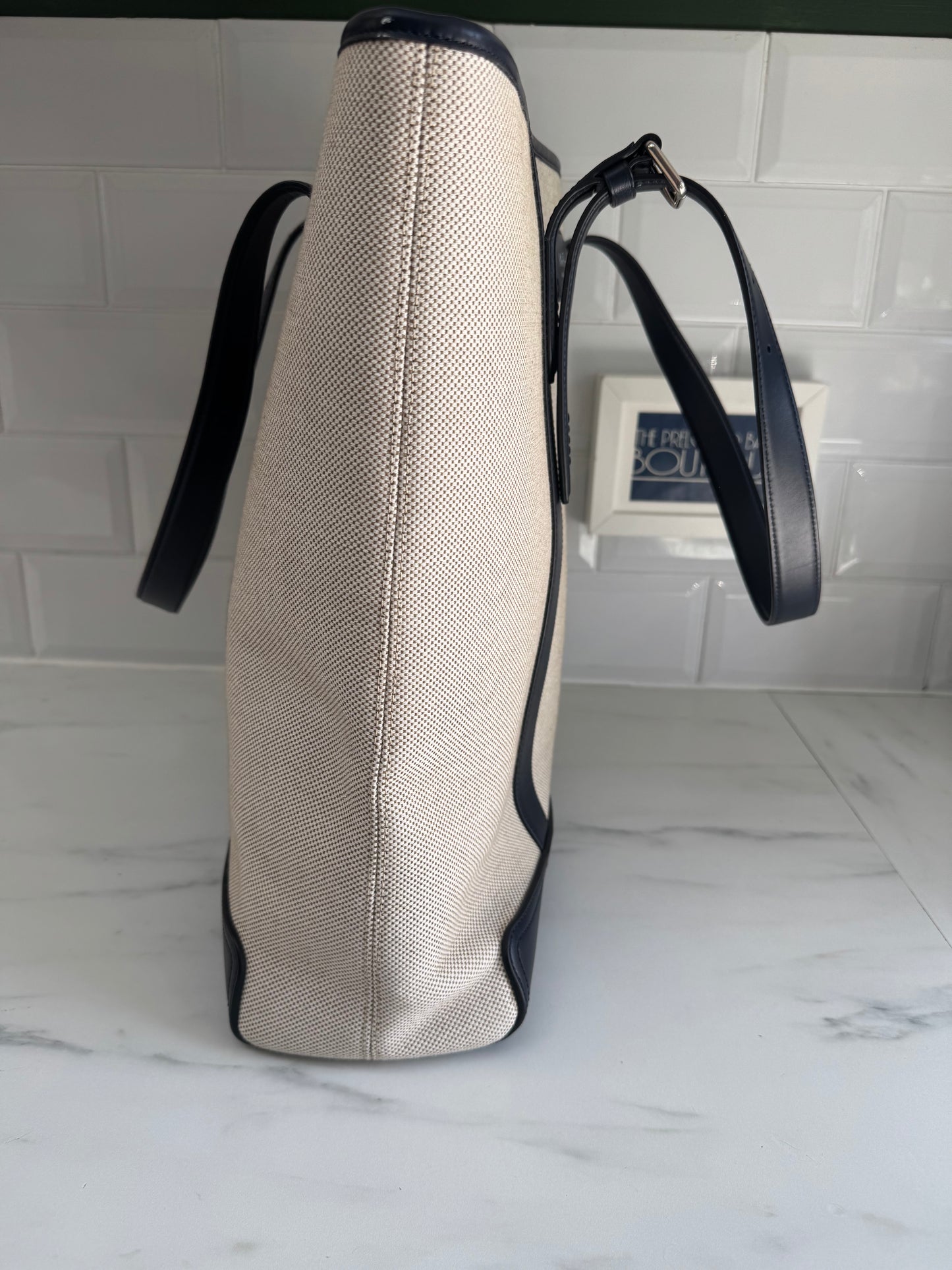 Mulberry Canvas Tote Bag - Ecru and Navy