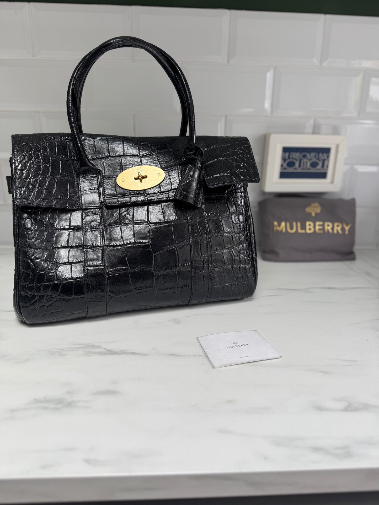 Mulberry Croc Embossed Bayswater - Black