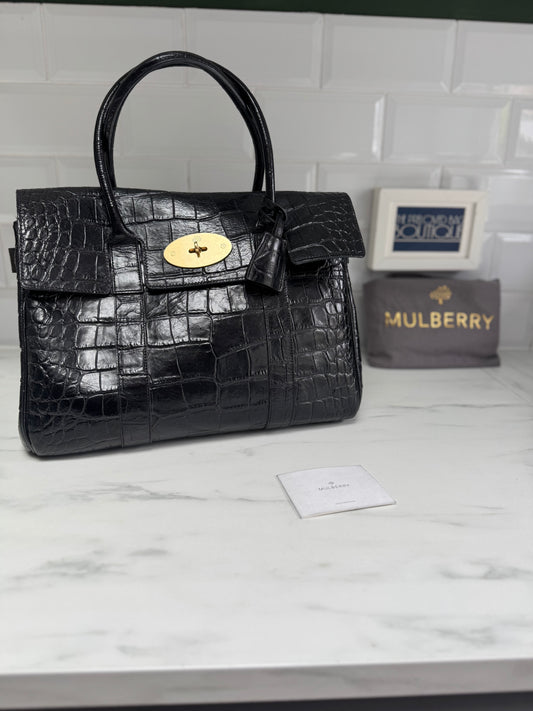 Mulberry Croc Embossed Bayswater - Black
