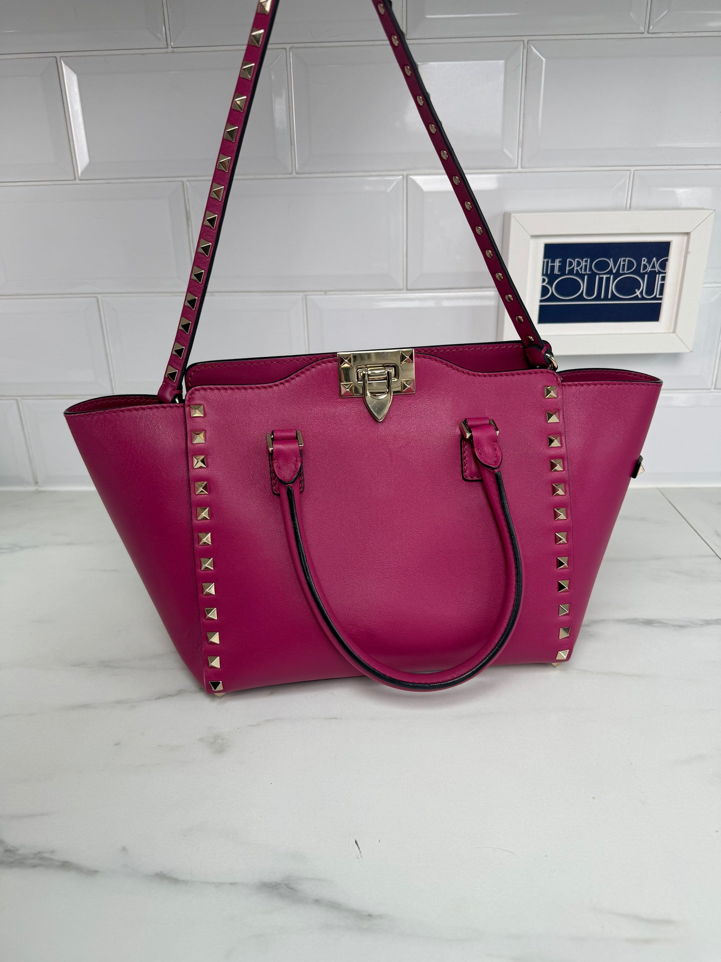 Valentino Rockstud Small Trapeze Tote - Magenta Pink