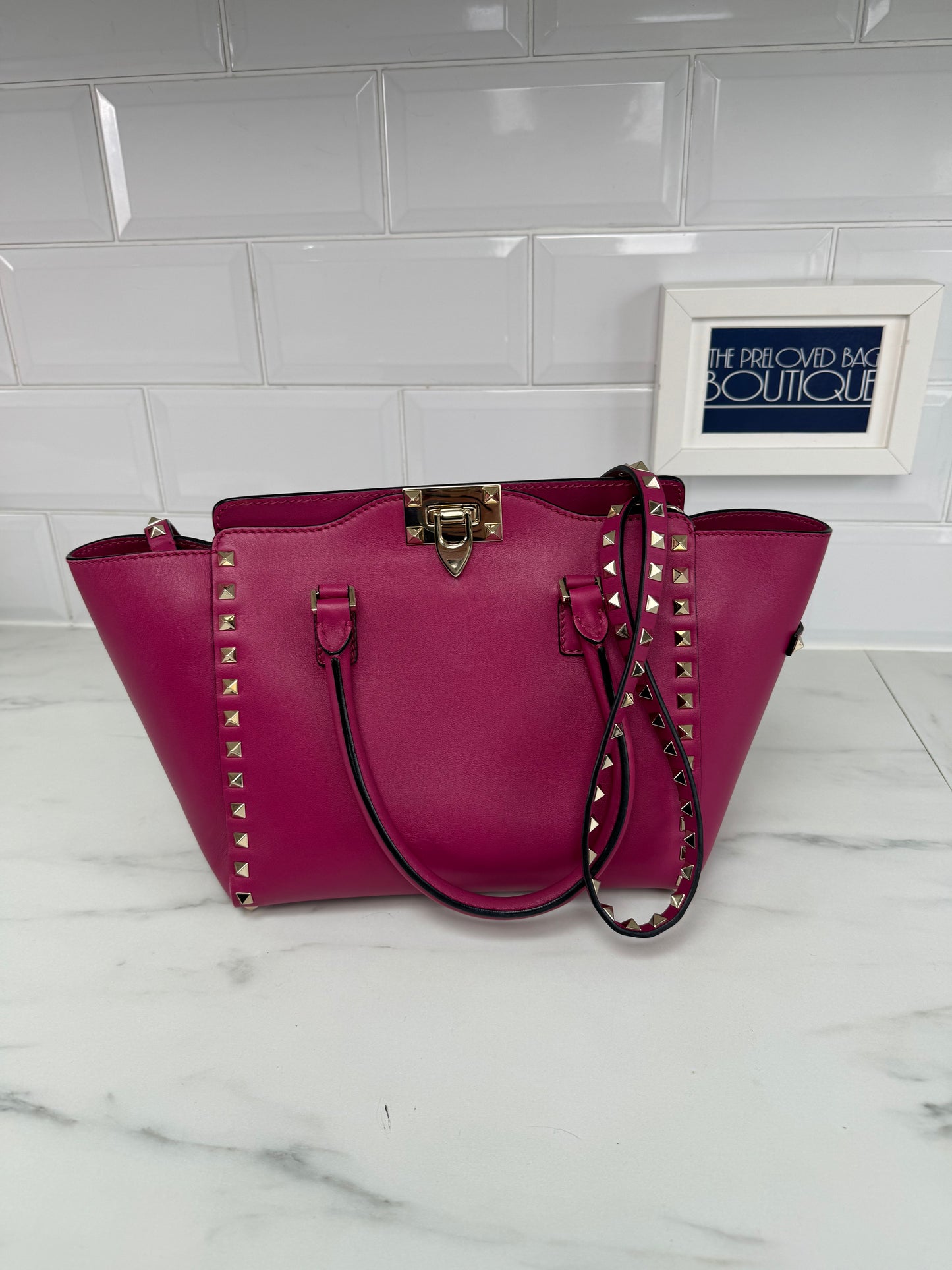 Valentino Rockstud Small Trapeze Tote - Magenta Pink