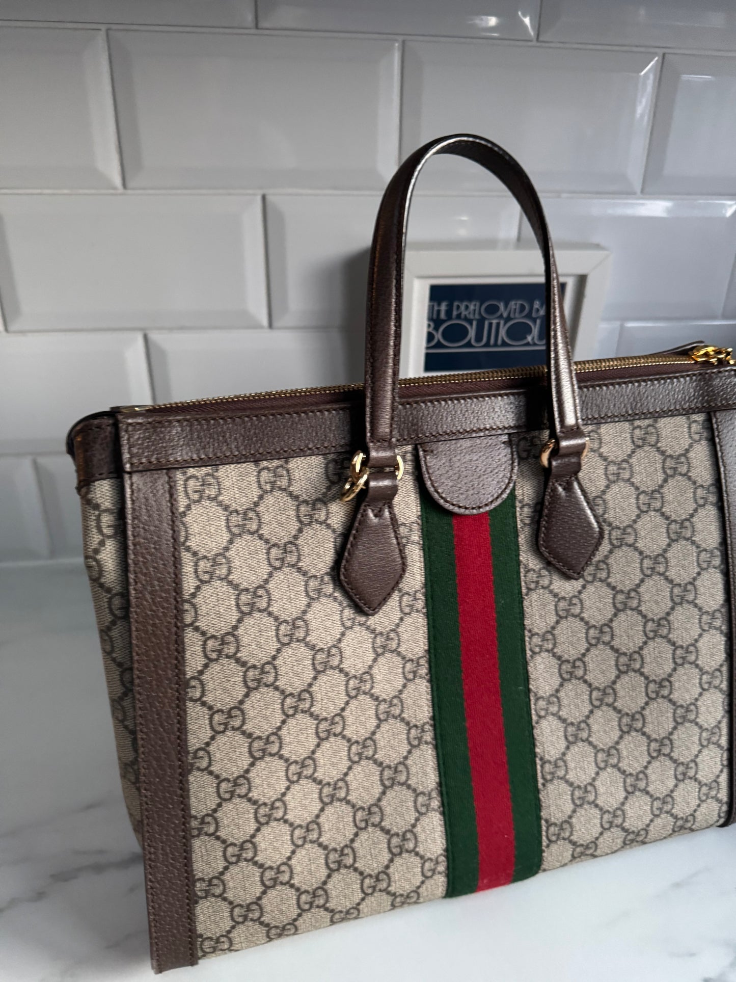 Gucci Medium Ophidia Tote - Brown, Green, Red, Grey