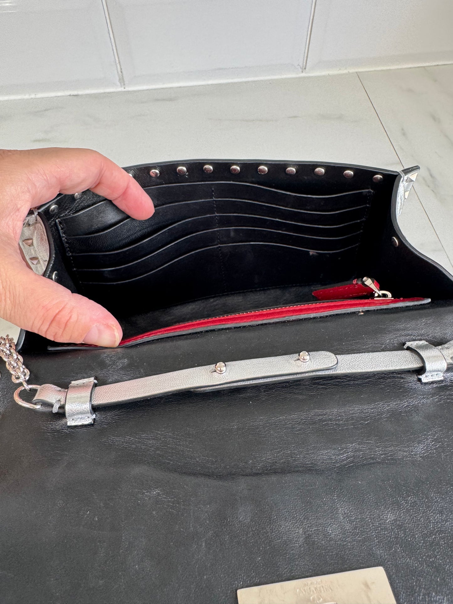Valentino Garavanni Rockstud Spike Clutch - Metallic Silver
