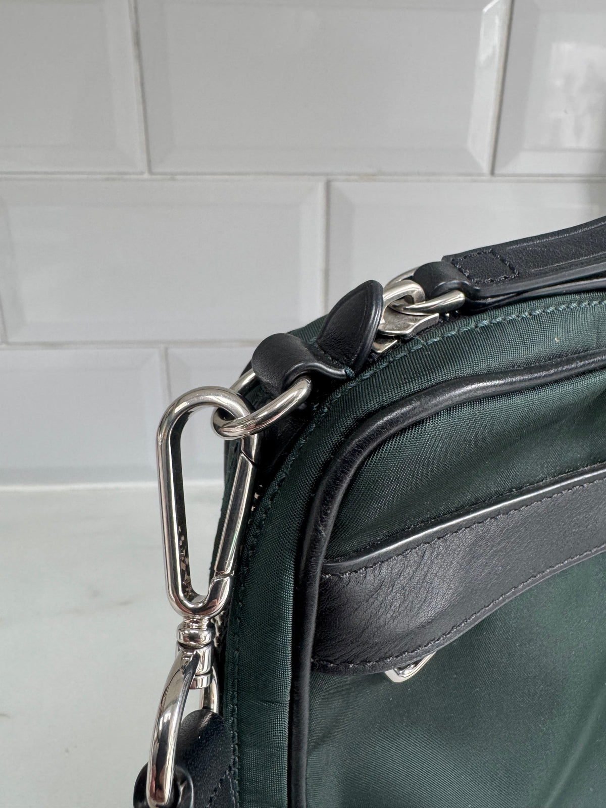 Mulberry Unisex Messenger Bag - Black and Mulberry Green Eco Nylon