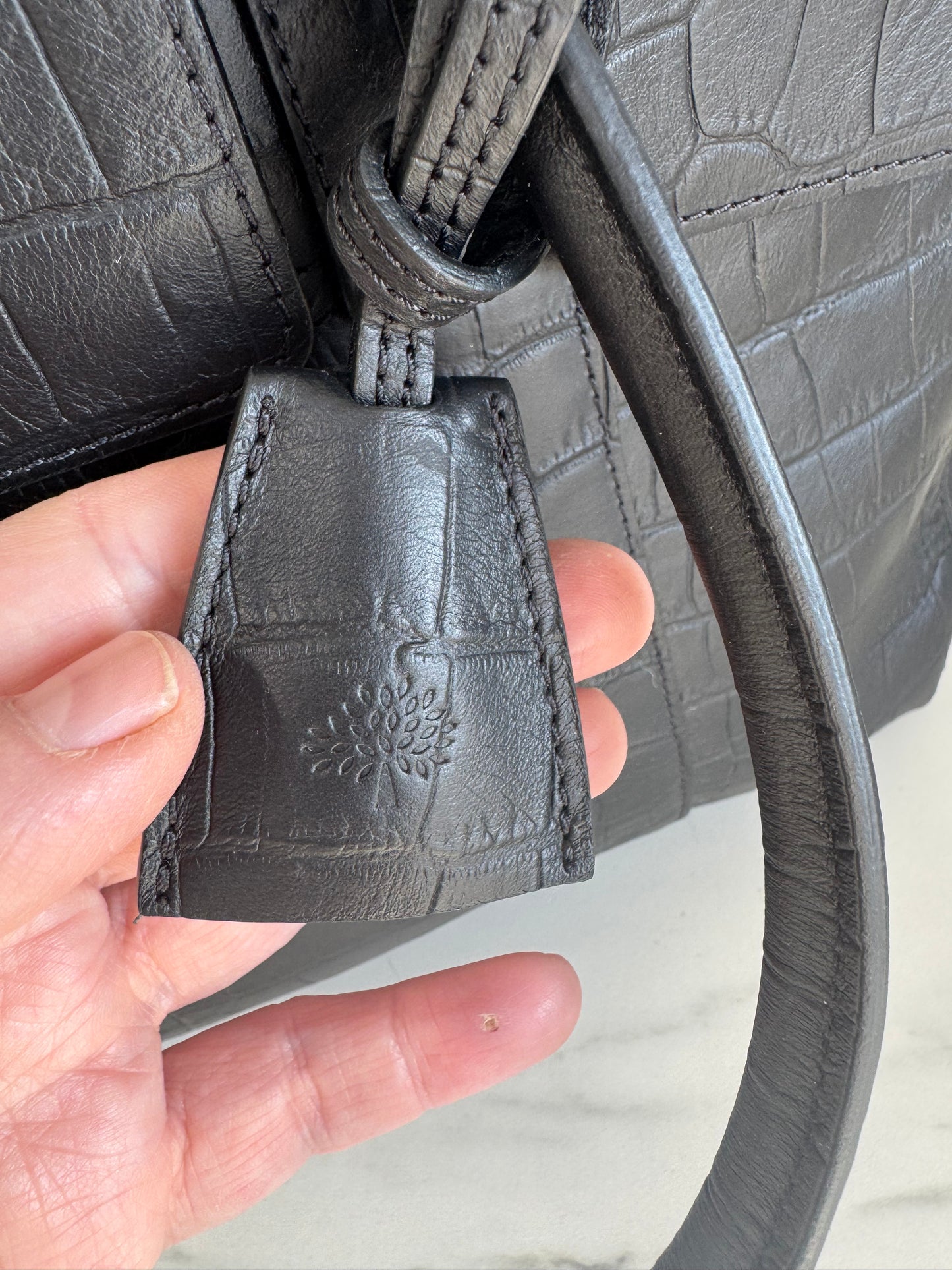 Mulberry Matte Croc Embossed Bayswater - Black