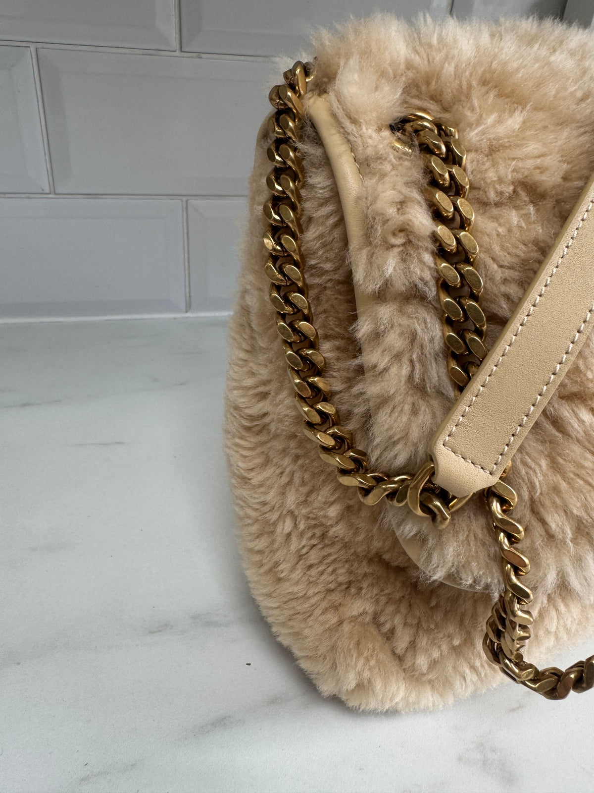 Saint Laurent Medium Niki Shearling - Cream