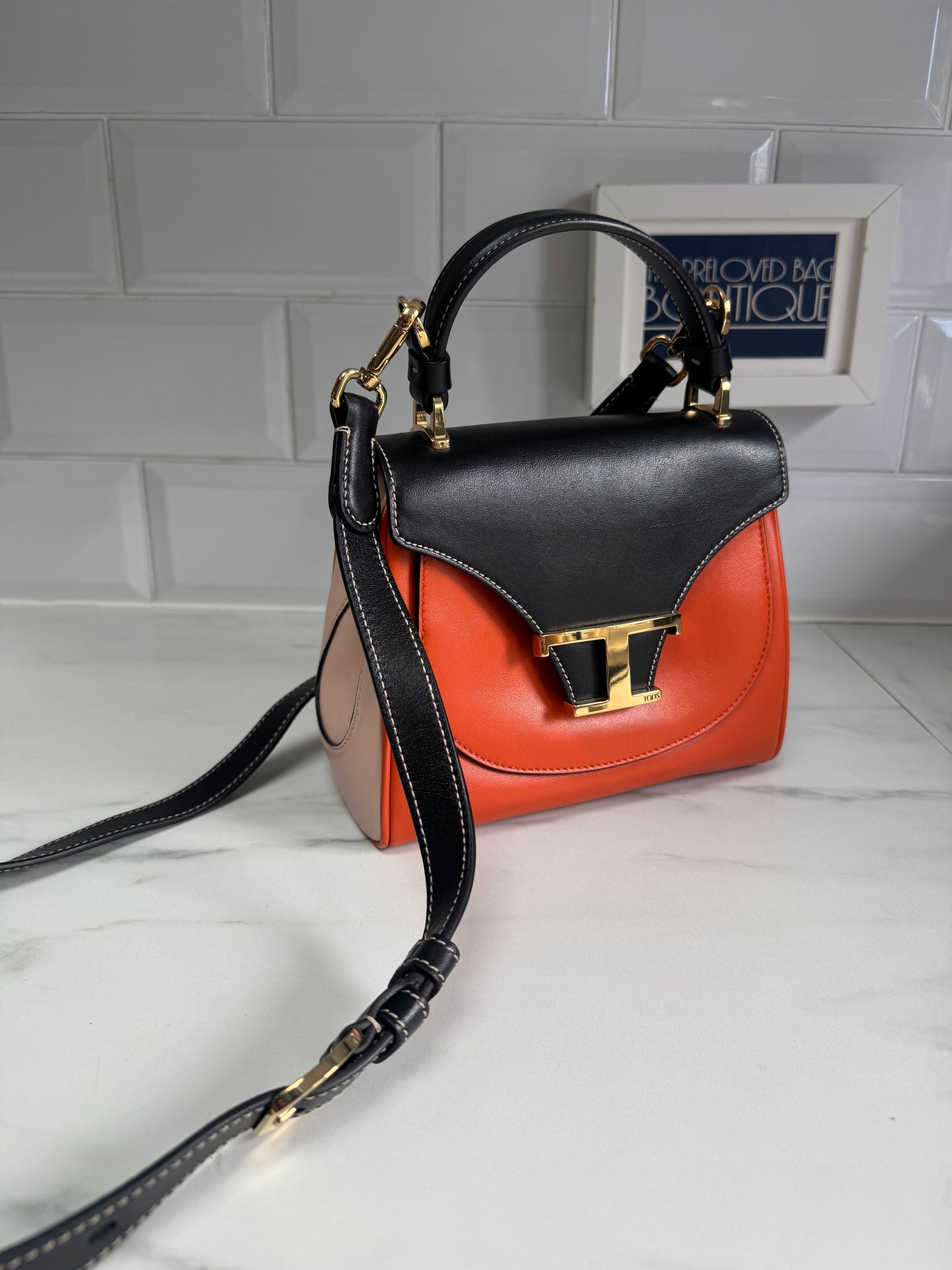 Tods T Bag - Black and Orange