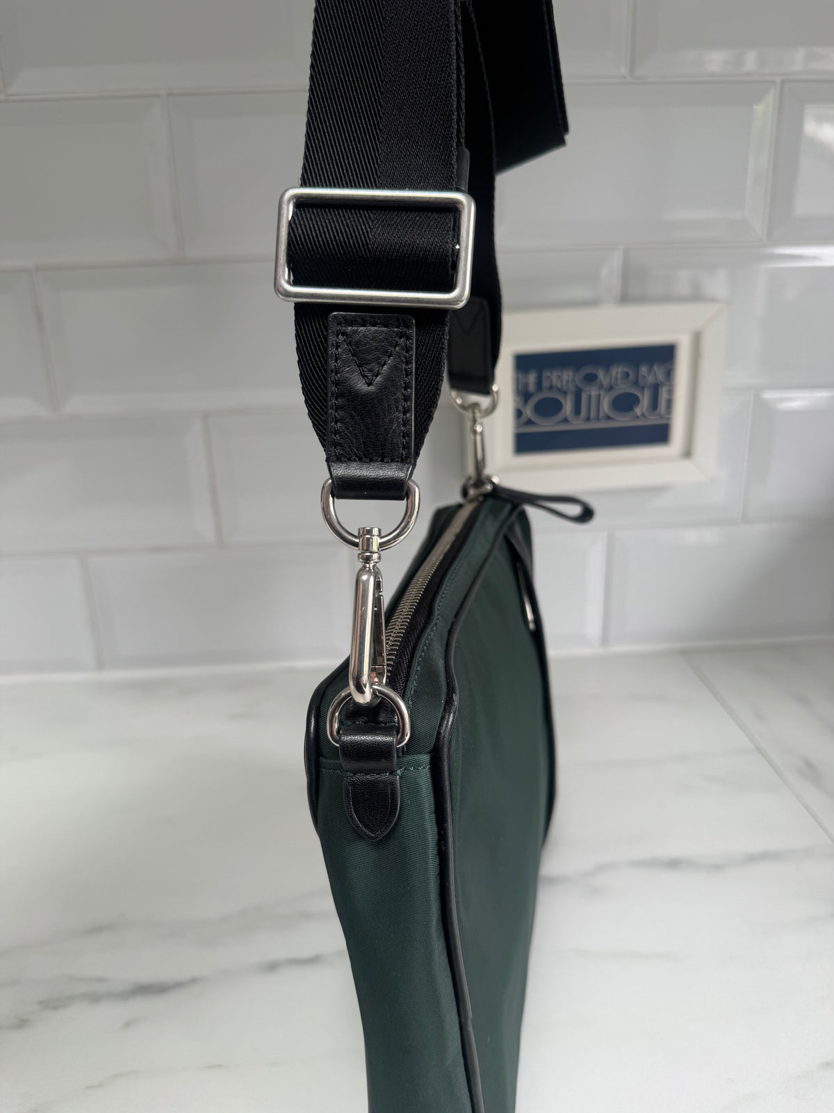 Mulberry Unisex Messenger Bag - Black and Mulberry Green Eco Nylon