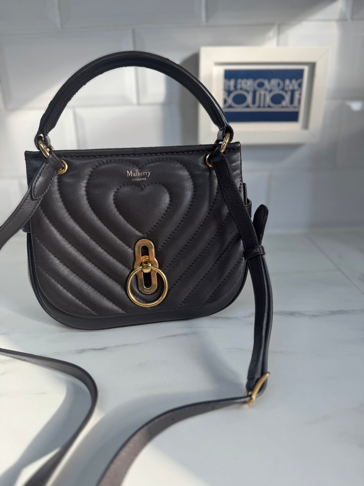 Mulberry Small Amberley Quilted Heart Satchel - Chocolate