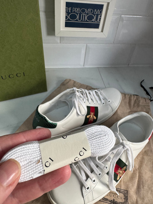 Gucci Ace Bee Trainers - White, Green & Red