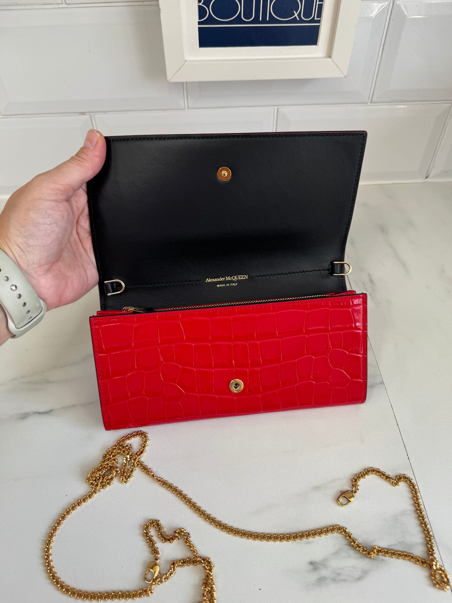 Alexander McQueen Small Skull Croc Embossed WOC - Red