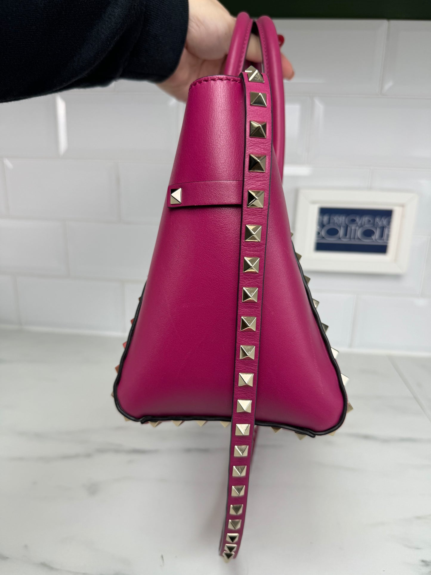 Valentino Rockstud Small Trapeze Tote - Magenta Pink