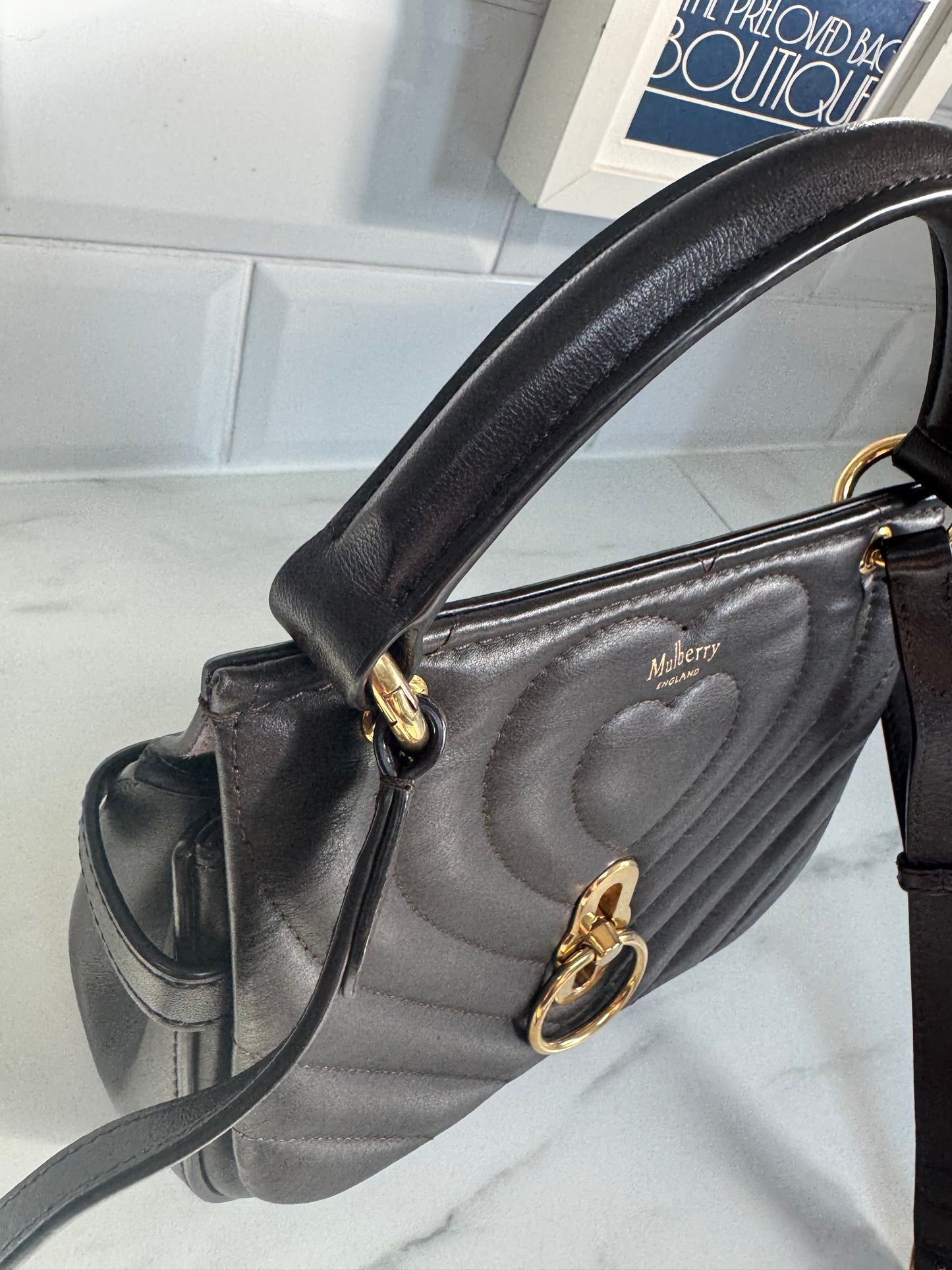 Mulberry Small Amberley Quilted Heart Satchel - Chocolate