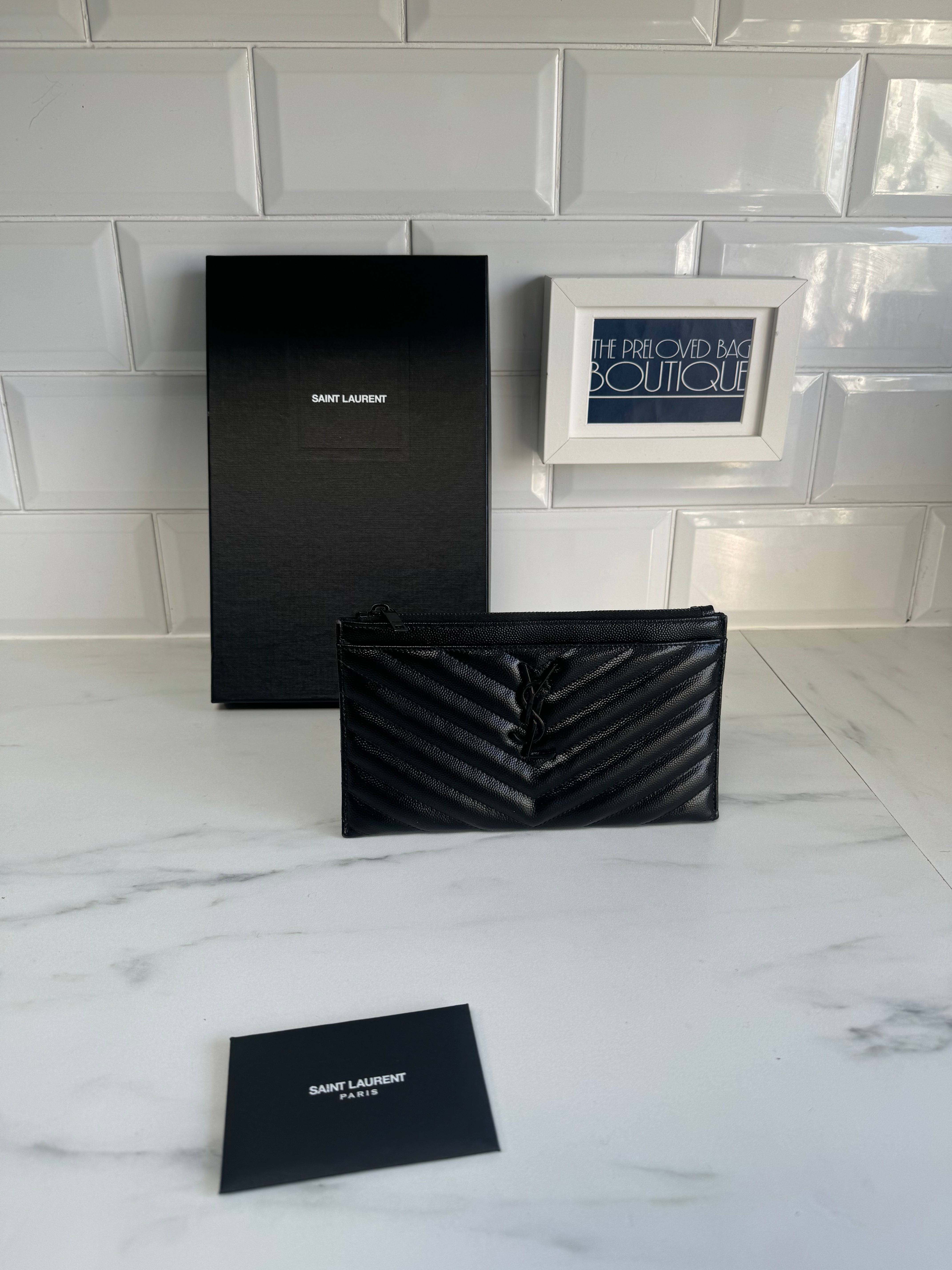 Saint Laurent Cassandre Matelassé Zipped Pouch - Black – The Saint Laurent Cassandre Matelassé Zipped Pouch - Black – The