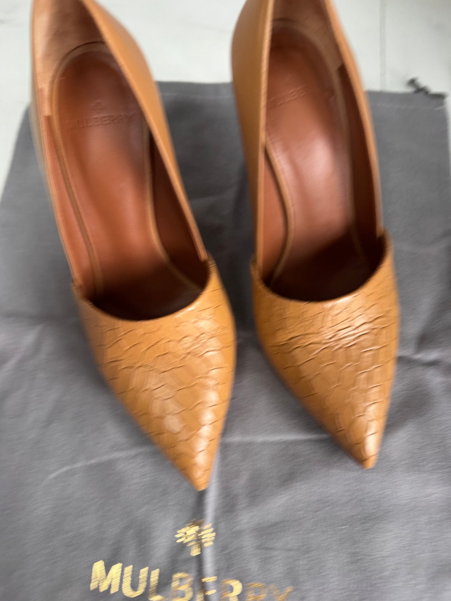 Mulberry Croc Nappa Leather Wooden Heels - Camel