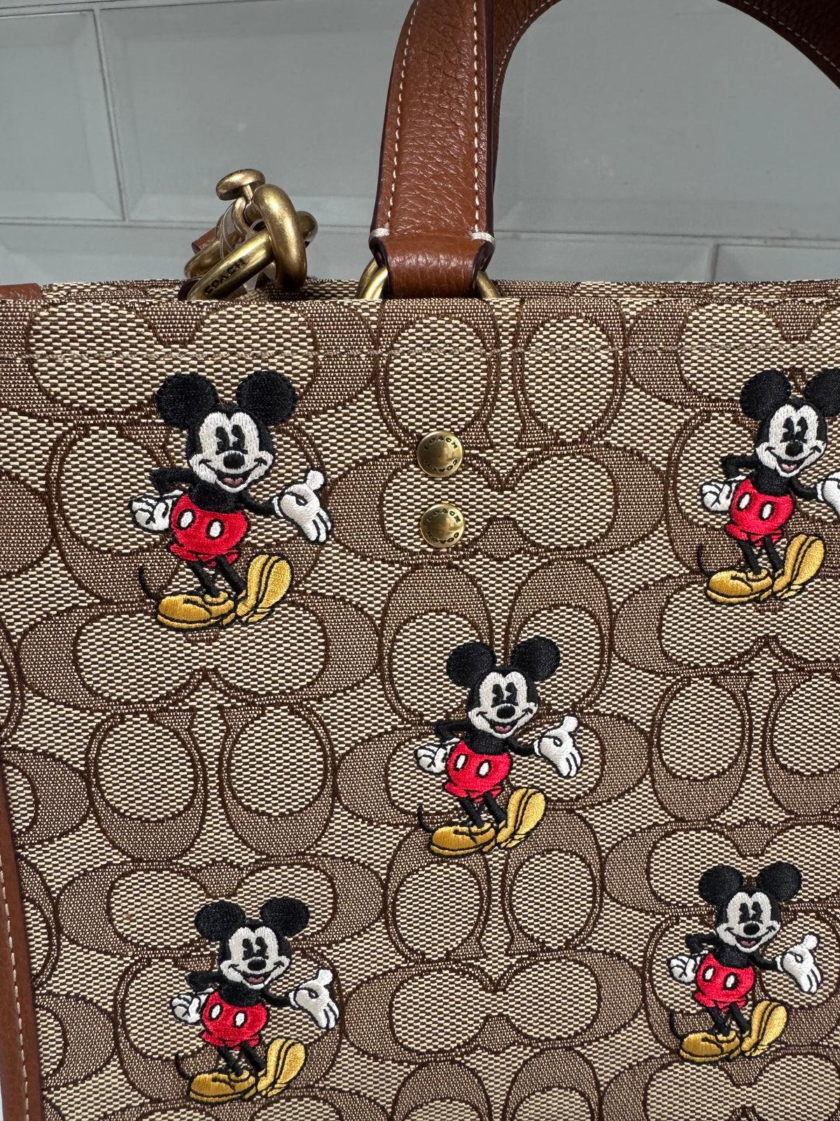 Coach Mickey Mouse Tote - Brown, Black and Red