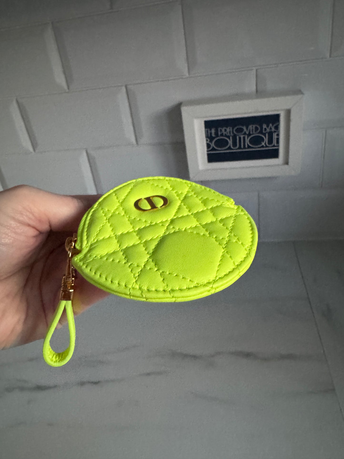 Dior Caro Small Coin Pouch - Fluorescent Lime