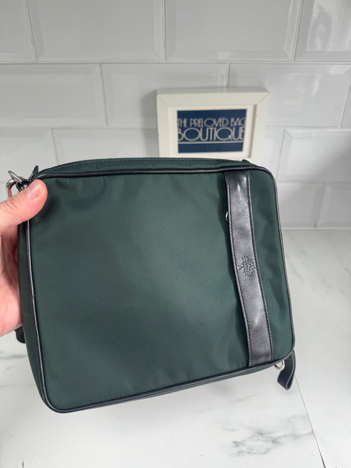 Mulberry Unisex Messenger Bag - Black and Mulberry Green Eco Nylon