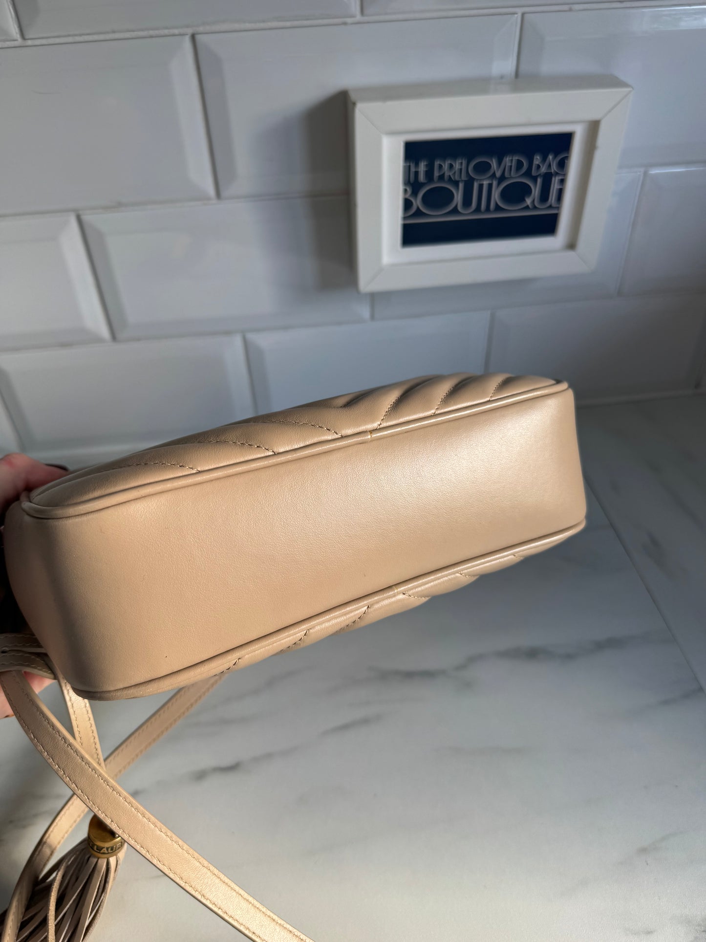 Saint Laurent ‘YSL’ Lou Quilted Camera Bag - Light Beige