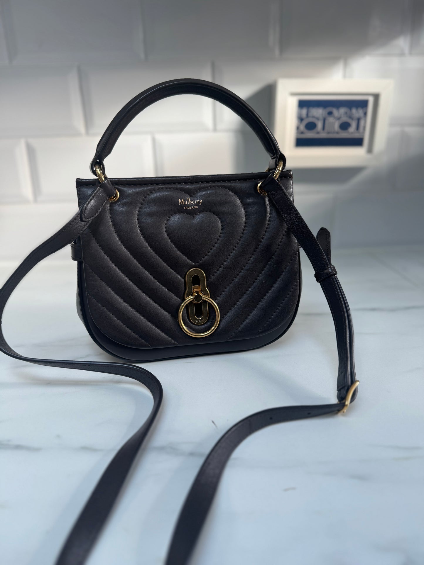 Mulberry Small Amberley Quilted Heart Satchel - Chocolate