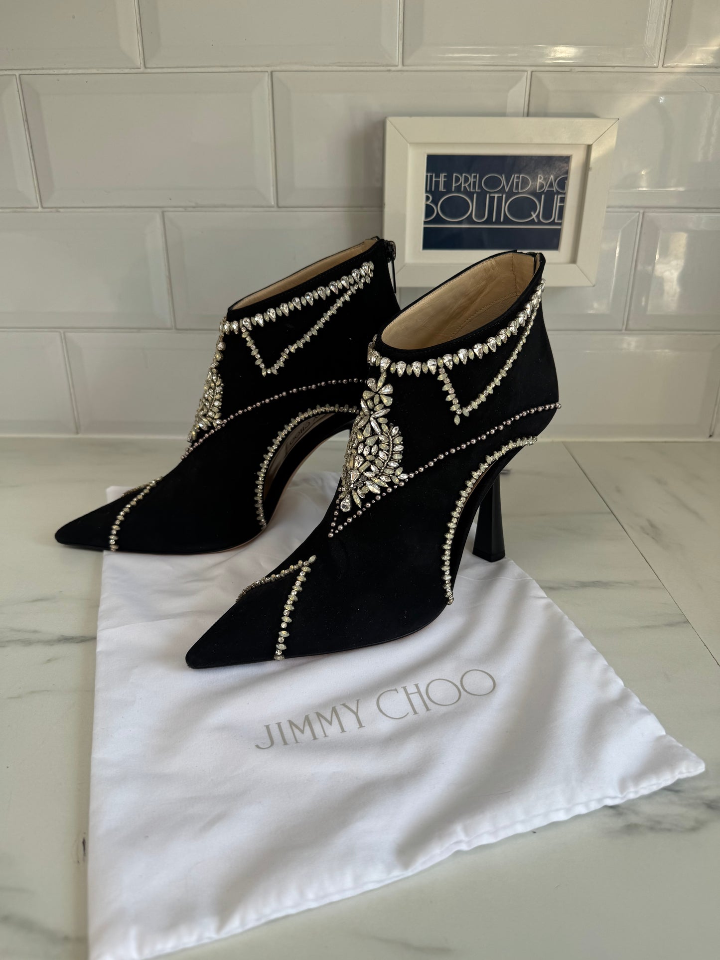 Jimmy Choo Kendrix 100 Laser Cut Crystal Embellished Ankle Boots - Back