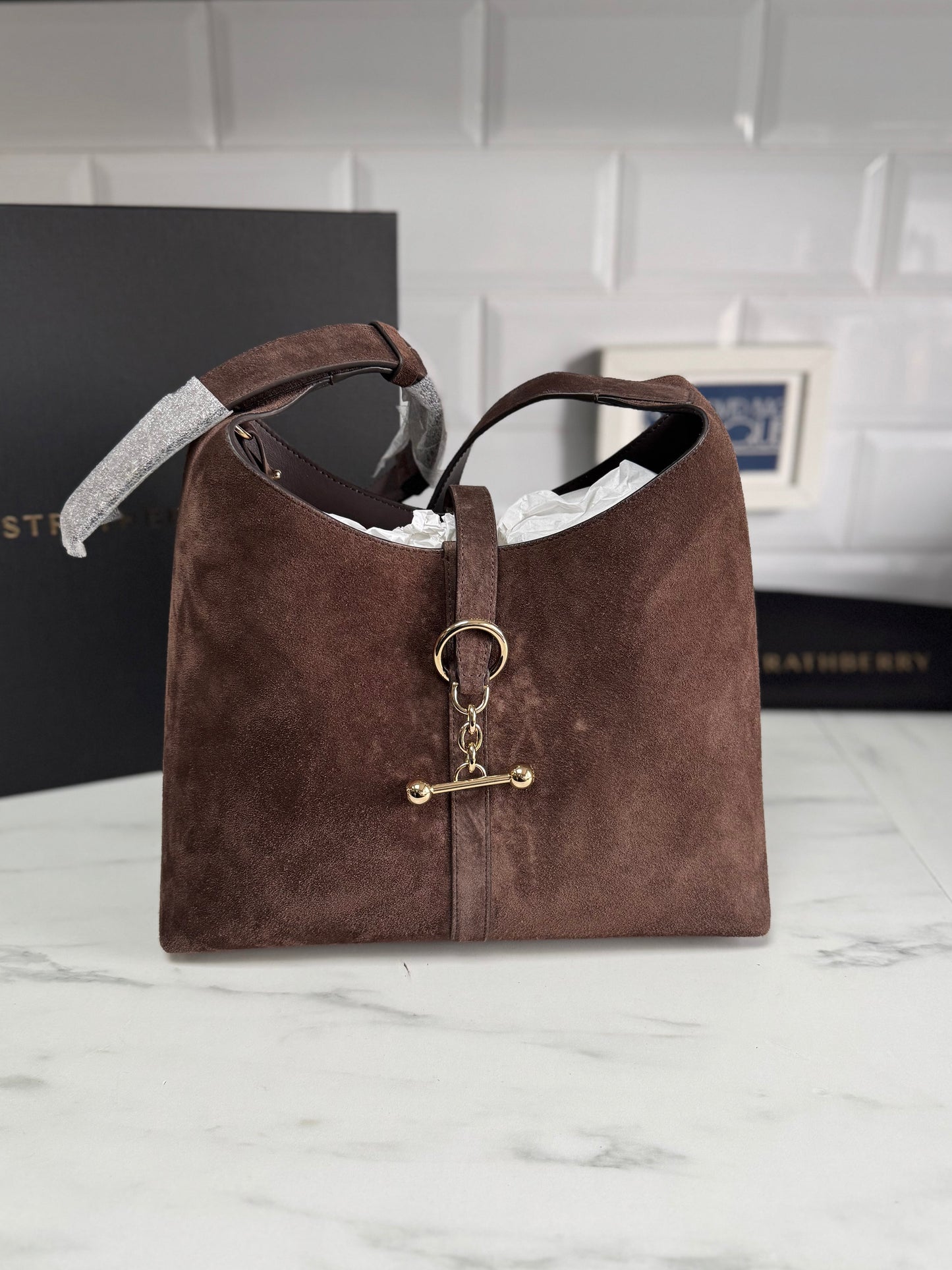 Strathberry Kite Hobo - Chocolate Suede