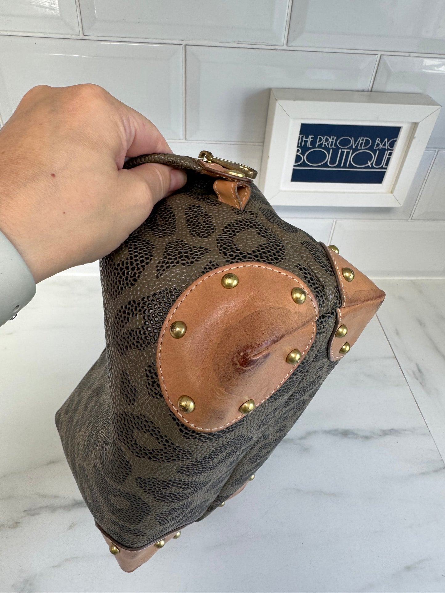 Mulberry Limited Edition Scotchgrain Birds Nest Wash Bag - Olive Green and Black Leopard Print