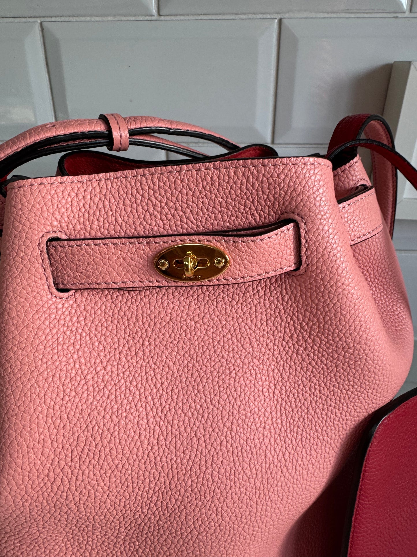 Mulberry Abbey Bucket Bag - Macaroon Pink & Red