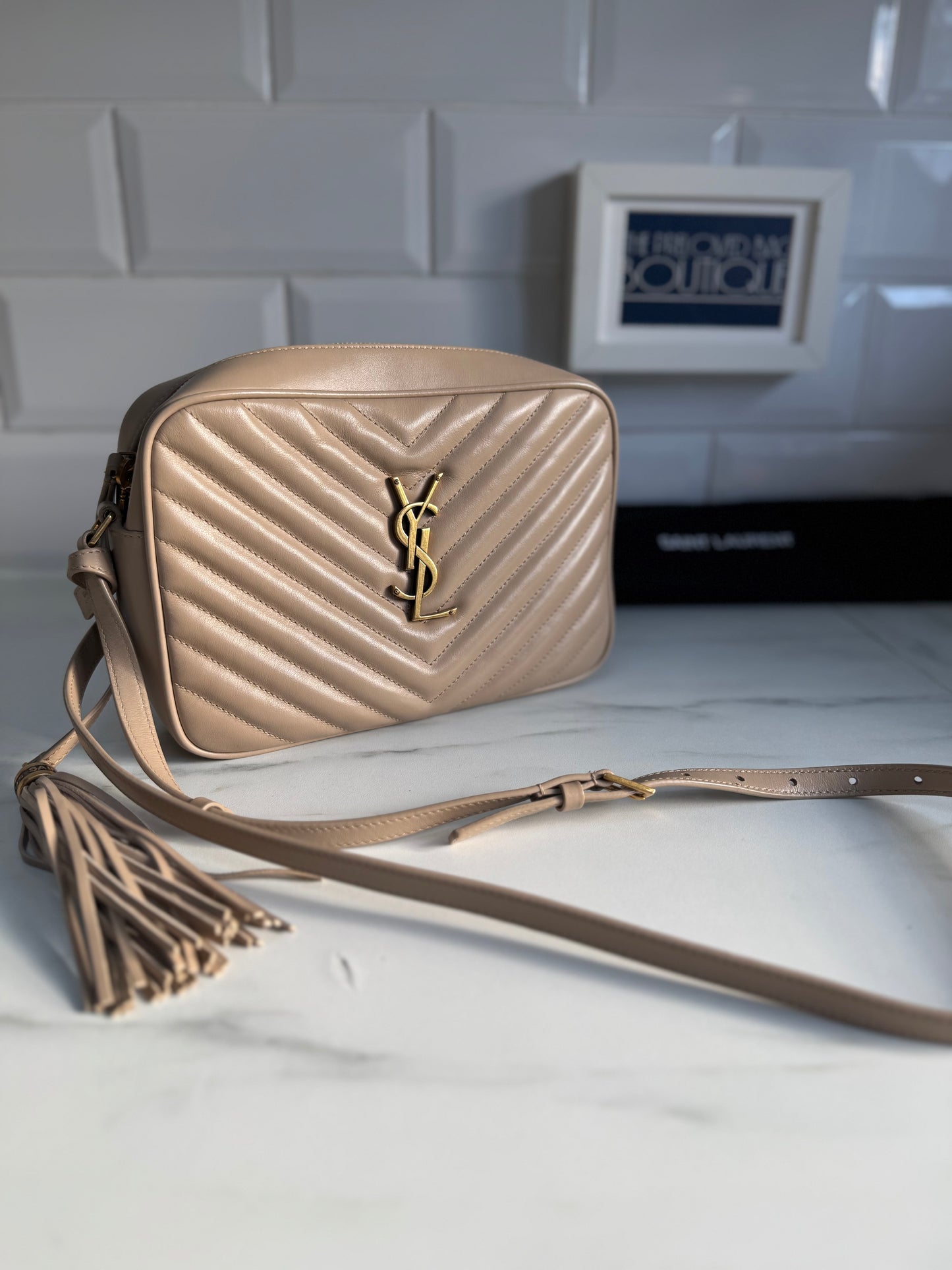 Saint Laurent ‘YSL’ Lou Quilted Camera Bag - Light Beige