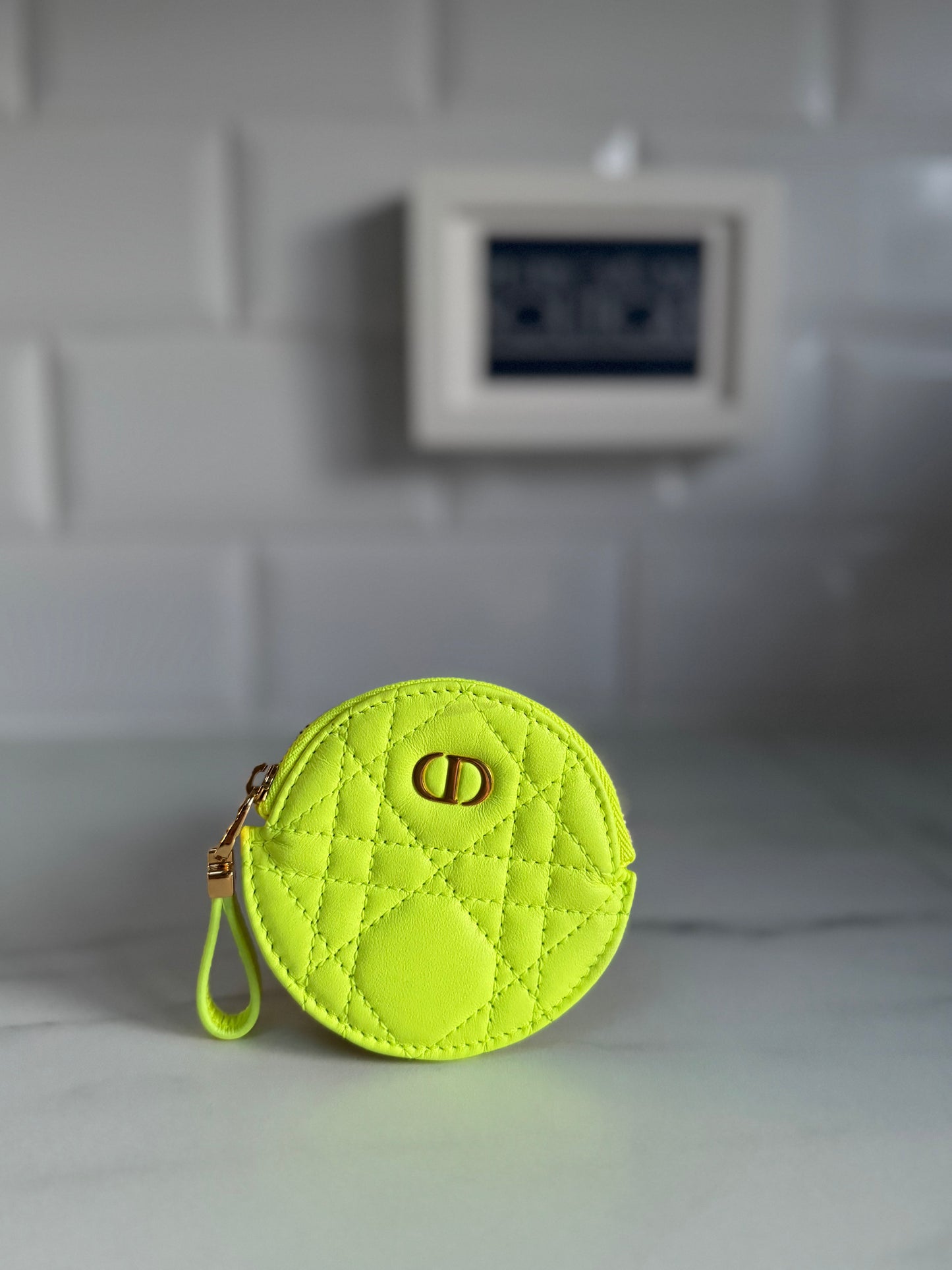 Dior Caro Small Coin Pouch - Fluorescent Lime